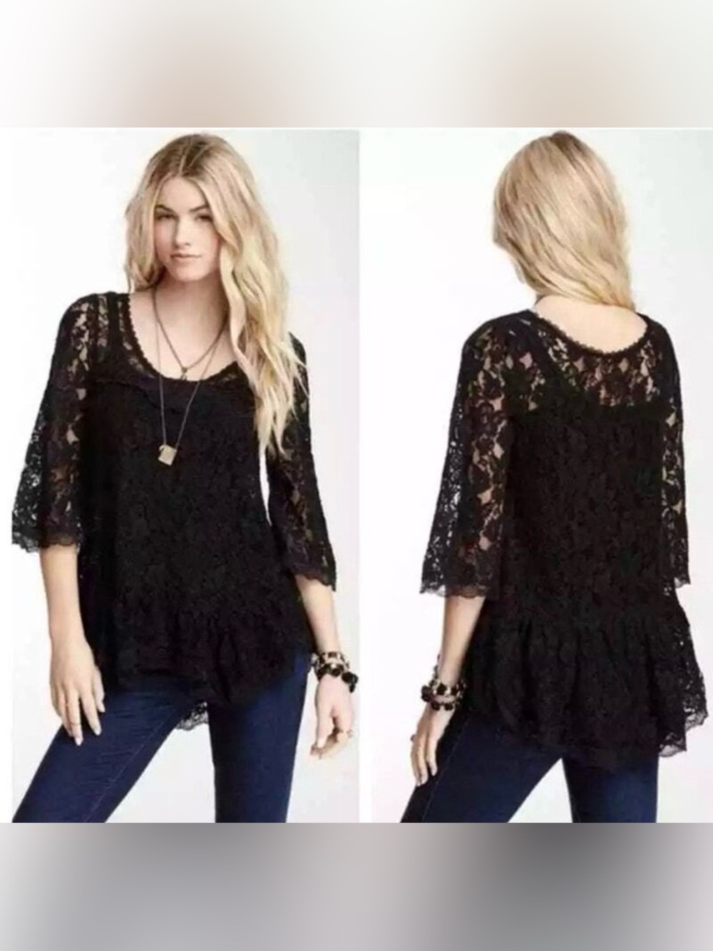 Free People Black Lace Peplum Tunic